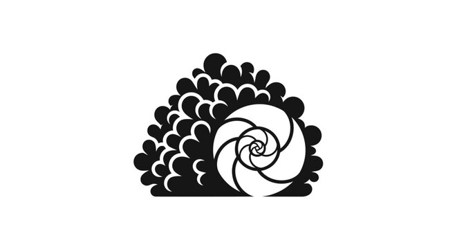 Black and white spiral shell design illustration.