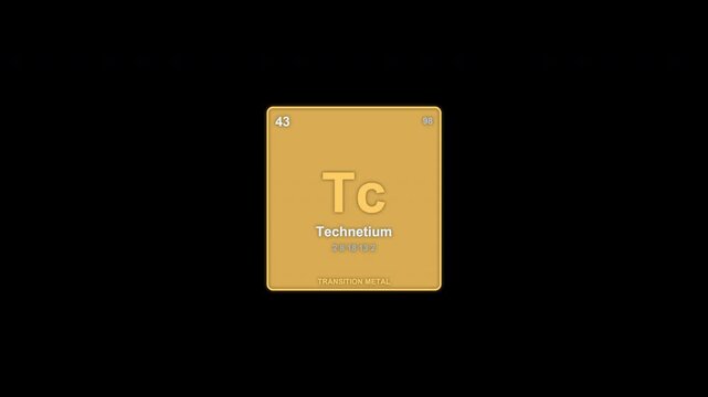 Technetium Tc Periodic Table Element Tile Animated Overlay Alpha Channel 4K