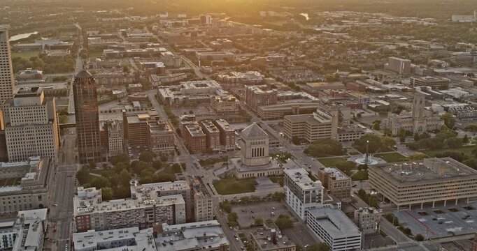 Indianapolis Indiana Aerial v8 pull out flyover Mile Square from the old building to the modern at sunset - Shot with Inspire 2, X7 camera - August 2020