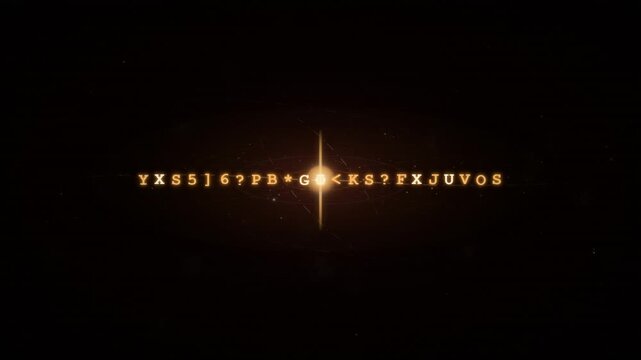 Cinematic artificial intelligence text decoding from glowing digital symbols in space