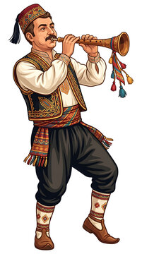 Turkish Musician Playing Traditional Zurna Wind Instrument