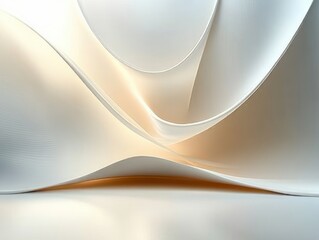 Fototapeta premium soft layered cream and beige ribbons forming flowing folds over a reflective surface, minimal elegant abstract composition evoking calm and serenity