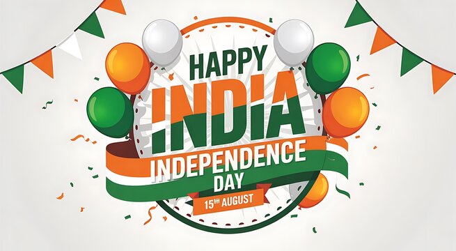 Happy independence day india festive banner with balloons and national flags