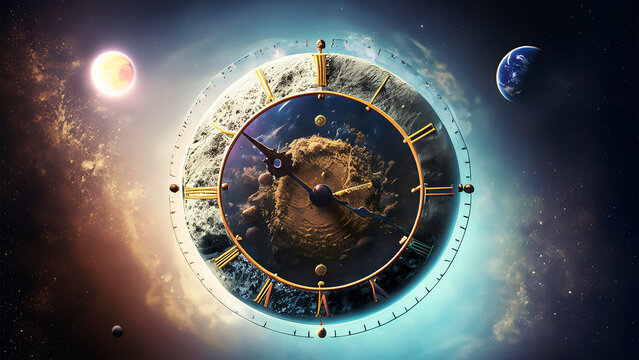 Surreal clock made of earth planet in space time concept illustration