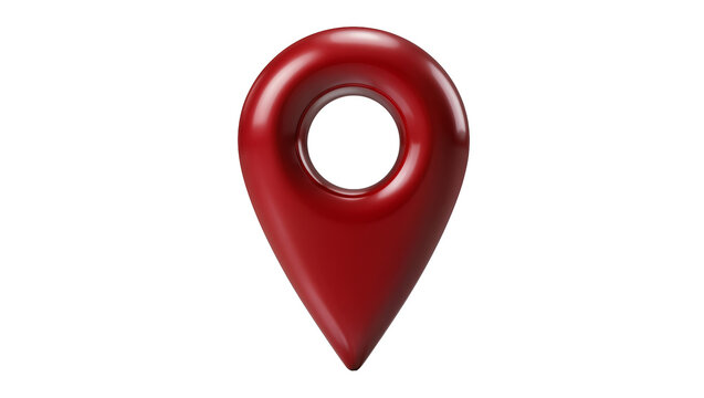 Isolated 3D red glossy map pin icon for navigation, destination, and pinpointing places