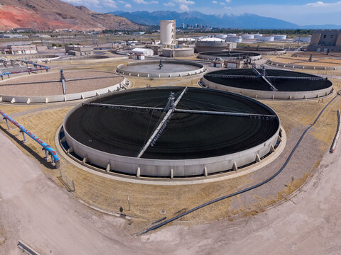 Aerial view of a large water reclamation facility in Salt Lake City