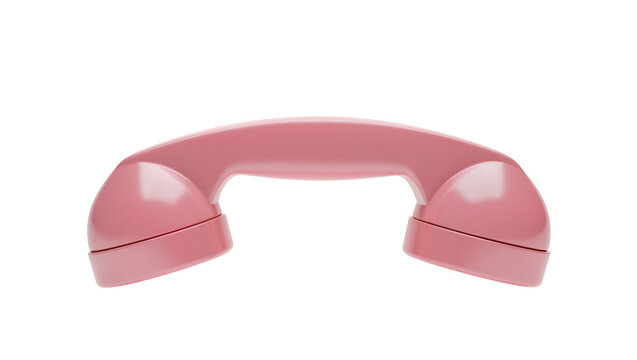 Isolated shiny pink vintage telephone handset receiver for retro communication technology