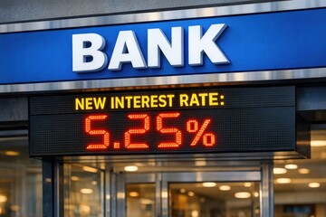 Fototapeta premium A modern bank sign displaying a new interest rate, perfect for financial or economic themed projects