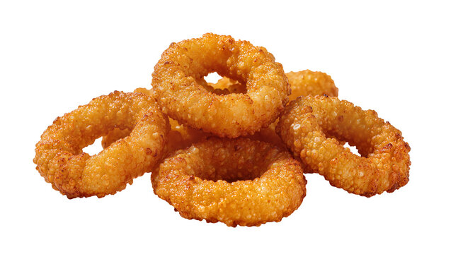 Isolated delicious crispy golden fried onion rings pile appetizer fast food snack