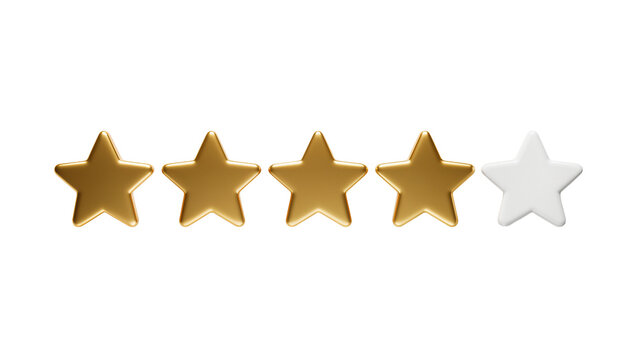 Isolated gold and white glossy stars representing a four out of five customer review score