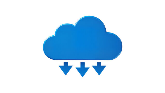 Isolated blue cloud computing icon with three downward arrows for data download concept