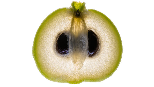 Isolated intricate fresh green tropical fruit cross-section showcasing translucent organic details