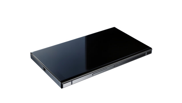 Isolated modern dark smartphone with sleek design and premium features diagonal view