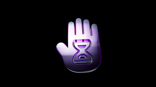 Shiny chrome hand icon with hourglass symbol representing waiting or time management 3D Icon
