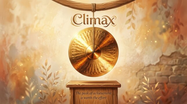A Golden Gong Hung Above a Wooden Pedestal Representing Achievement