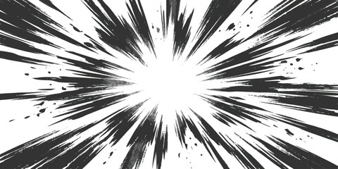 Black and white manga style comic speed lines background with explosive motion effect © md