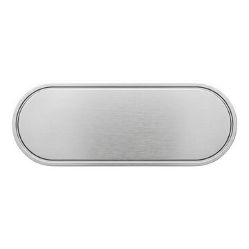 Brushed metal nameplate on transparent background with rounded edges and border