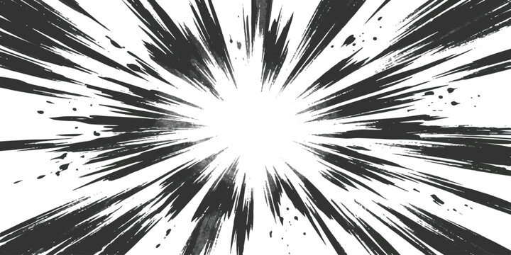 Black and white manga style comic speed lines background with explosive motion effect