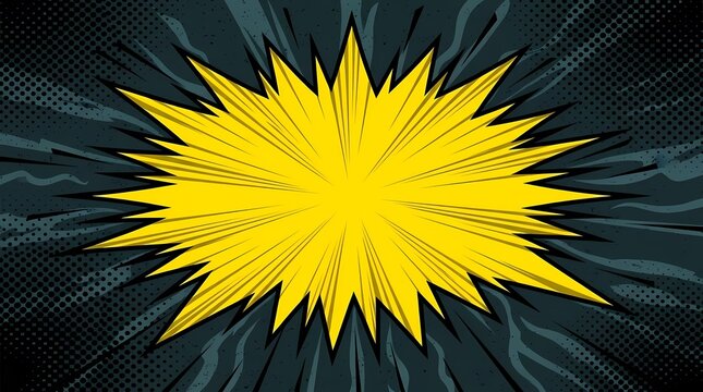 Yellow comic explosion on dark blue sunburst background