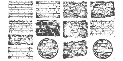Obraz premium Set of black and white brick wall textures and stone pattern sketches