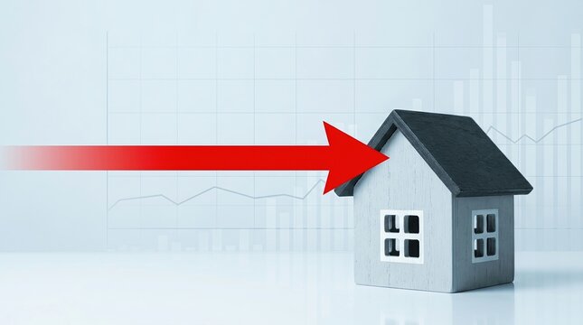 Property value stagnation, real estate market, housing slowdown concept with flat property value chart.