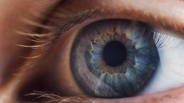 Mesmerizing close up of a human eye with intricate blue and gray iris patterns detailed macro
