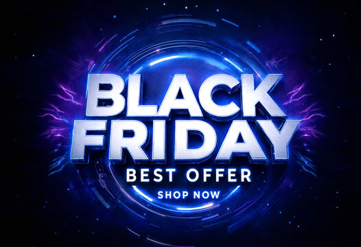 Stunning glowing black friday best offer sale banner with futuristic design and vibrant colors