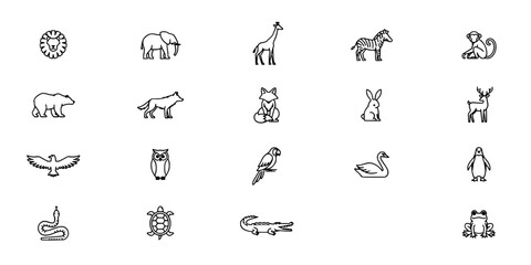 Fototapeta premium Animals Arranged in a Grid Pattern as Icons Featuring Illustration, Vector, Wildlife with Nature and Mammals Elements for Birds