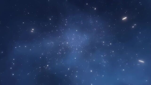 Starry night sky with shooting stars and nebula