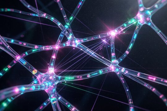 Ein leuchtendes neuronales Netzwerk aus feinen Glasfasern, Konzept