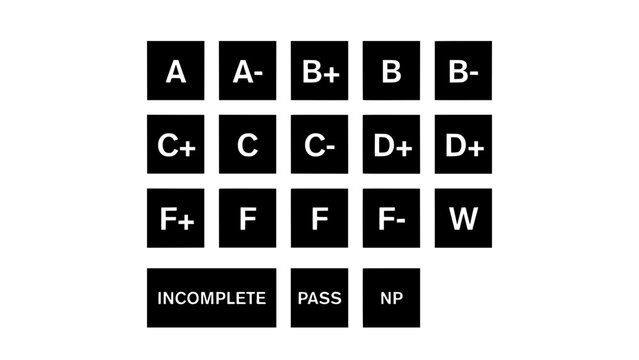 Grade Icons with Lettering on Black Squares Featuring Icon, Square, Education with School and Academic Elements for Assessment