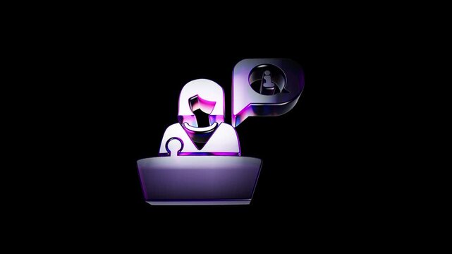 Shiny metal customer service representative icon with information bubble 3D Icon