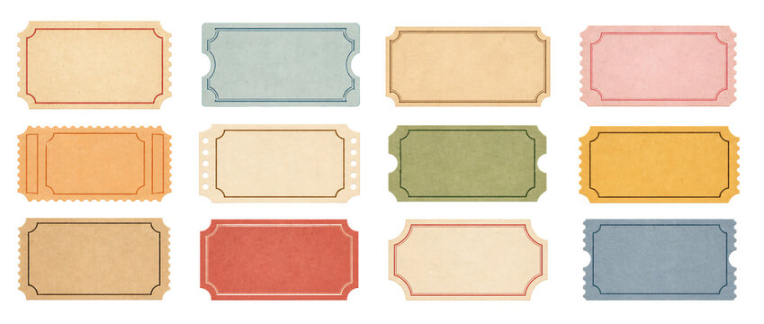 Collection of vintage tickets design isolated on transparent background