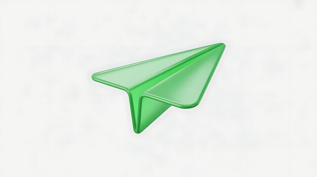 3D paper plane icon isolated on white background, concept of message sending and communication. Transparent Liquid Glass icon. 3D rendering. 