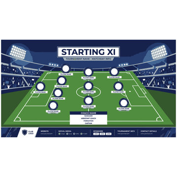 Professional football starting eleven squad formation overlay graphic template