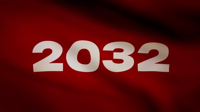 2032 Text with Flag Waving