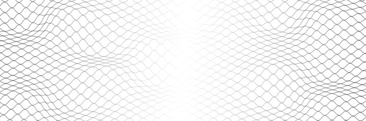 Fishing or soccer net. Repeated hexagon pattern. Black wired mesh texture isolated on white background. Metallic or fabric fence, cage or lattice structure. Vector graphic Illustration. © Fatih