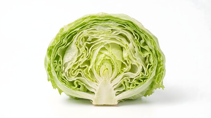 Obraz premium Fresh Half Head of Crisp Green Iceberg Lettuce Vegetable Isolated on White Background
