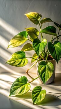 Elegant golden pothos plant in soft natural light