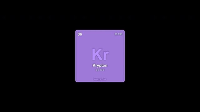 Krypton Kr Periodic Table Element Tile Animated Overlay Alpha Channel 4K