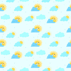 Obraz premium Cute Sunny Cloud Seamless Pattern with Kawaii Weather Background