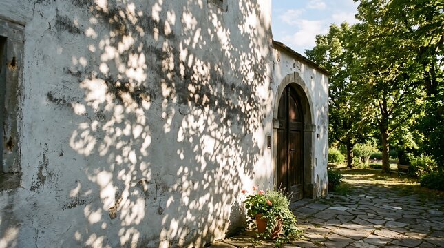 Ancient Stone Bridge and Medieval House Beside Historic Ruins and Archway in Rural France Europe
