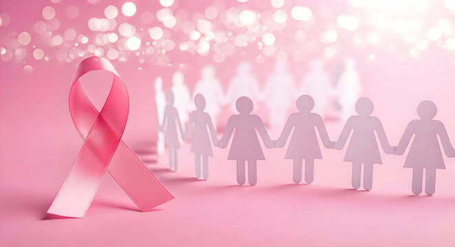 Pink breast cancer awareness ribbon. Isolated symbol for health support and medical charity.