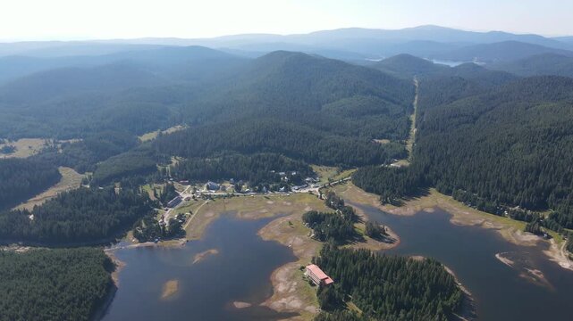 Aerial view of Shiroka polyana (Wide meadow) Reservoir, Pazardzhik Region, Bulgaria