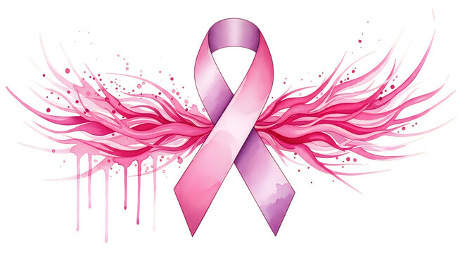 Pink breast cancer awareness ribbon on white background. Symbol of hope and support for cancer research and survivors.