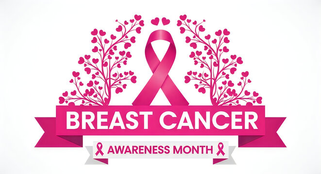 Pink breast cancer awareness ribbon. Symbol of health support and medical charity campaign.