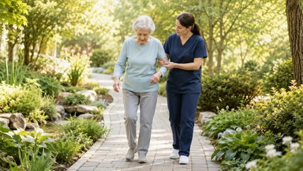 Obraz premium Senior Woman in Stroke Rehabilitation Session