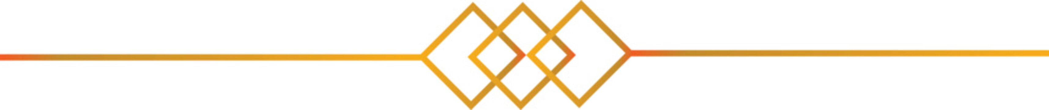 Golden gradient geometric line separator with connected diamond shapes isolated on transparent background, illustration