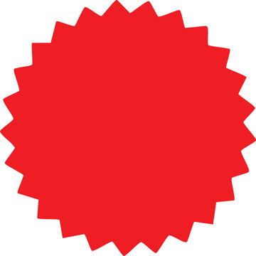Red starburst sticker or badge shape isolated on transparent background, illustration