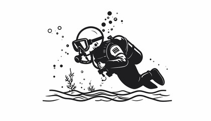 Scuba diver in deep sea exploration. © Artejo